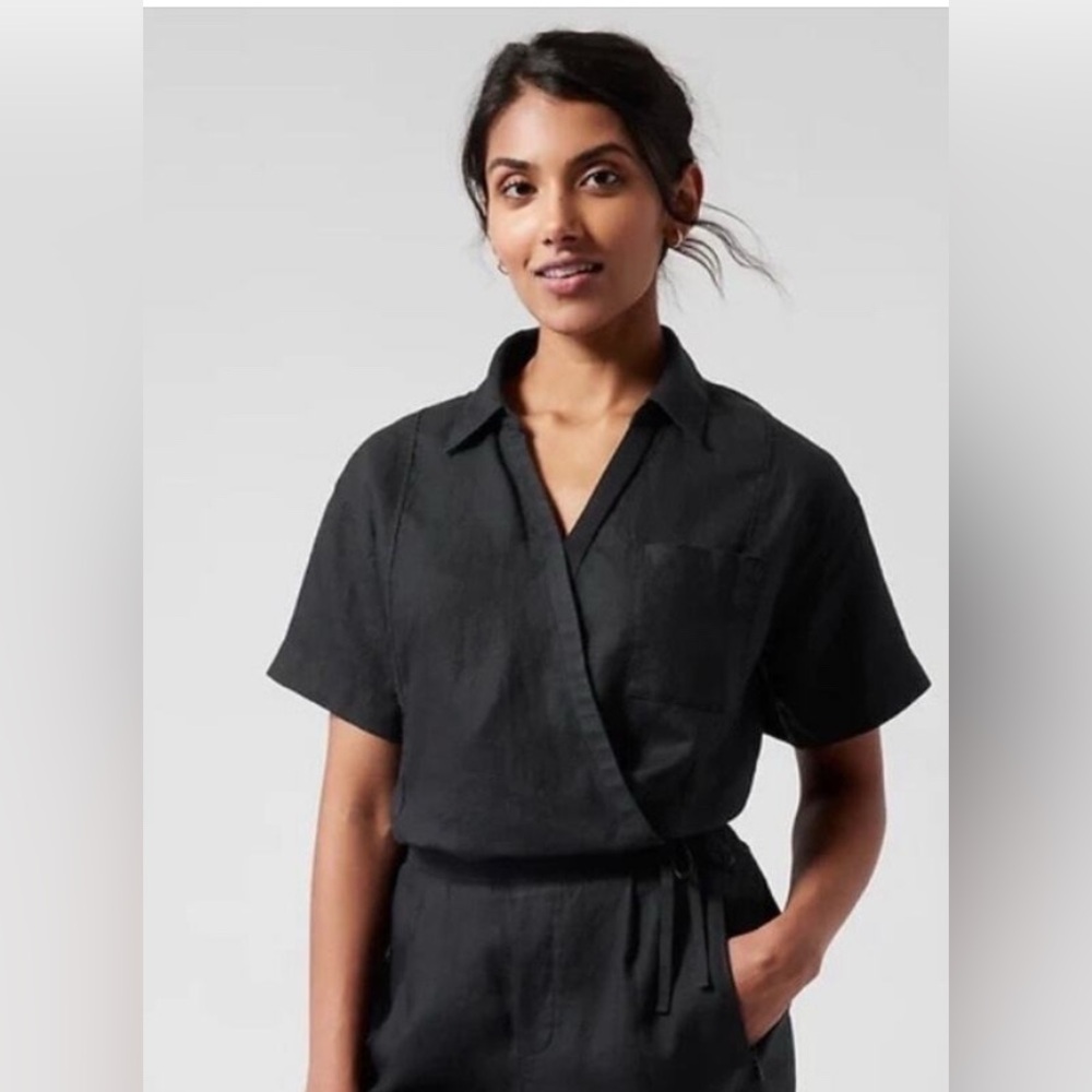 NWT Athleta 2X Playa Tie Top Black 100% Linen